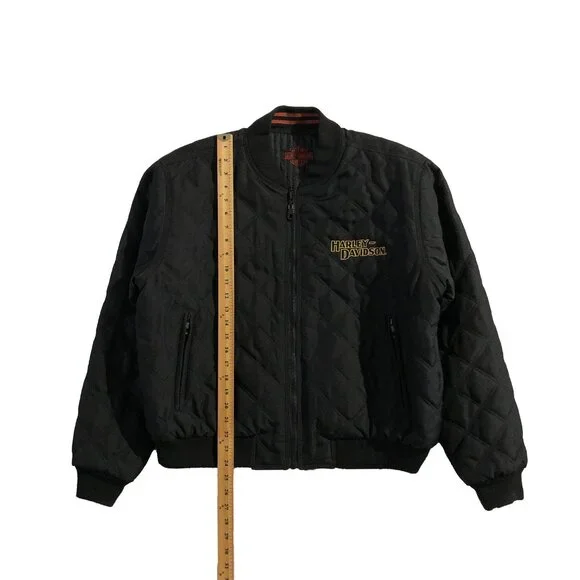 Vtg Harley Davidson Jacket Unisex XL Black Insulated Quilted Reversible Bomber